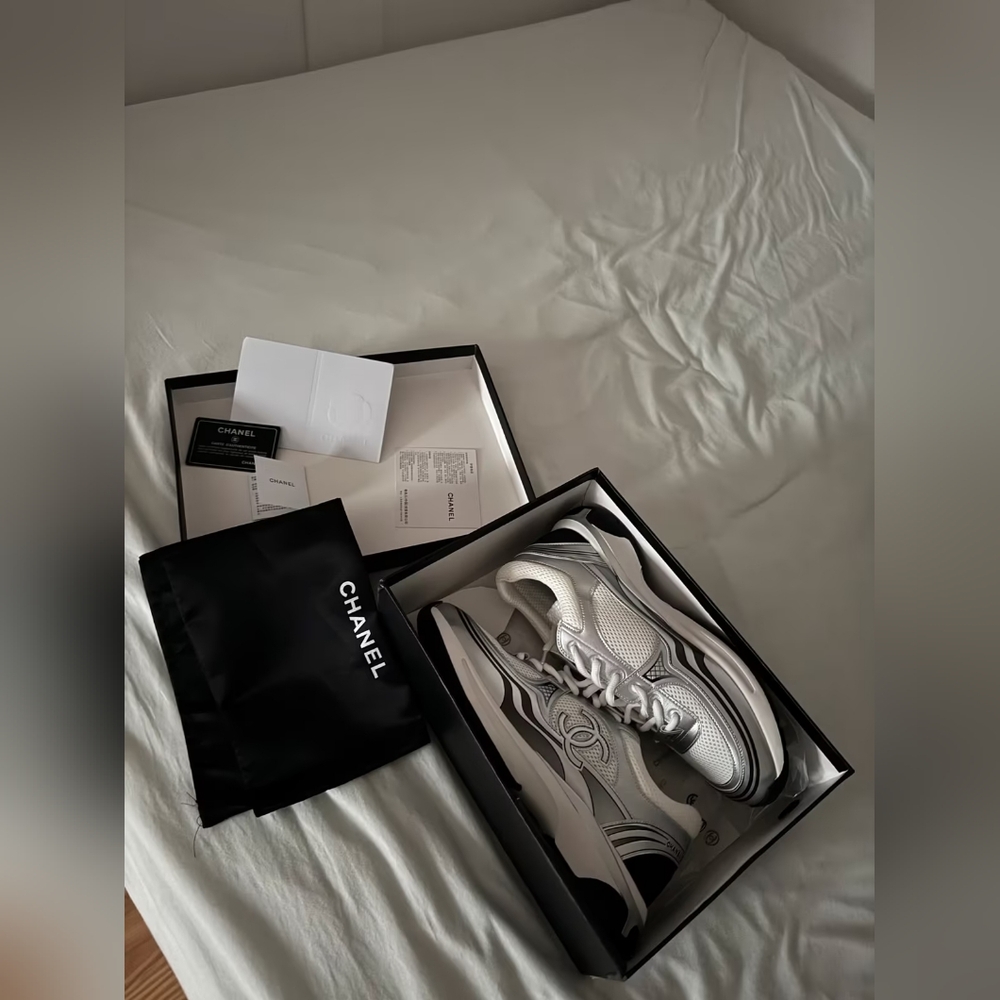 CHANEL Silver and White Women's Sneakers